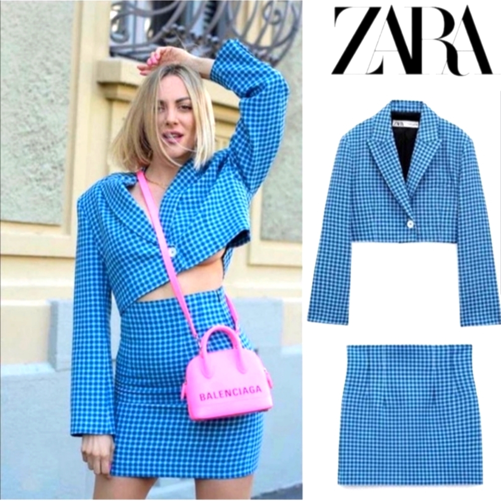 Zara Blue Checkered Blazer